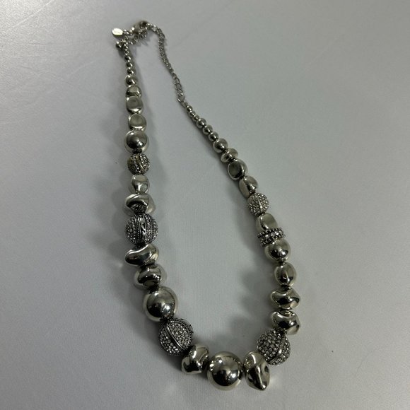 Chicos Silver Tone Beaded Necklace Rhinestones 22" Adjustable - Picture 2 of 11